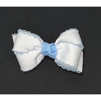 White / (312 Blue) Pico Stitch Bow - 3 inch